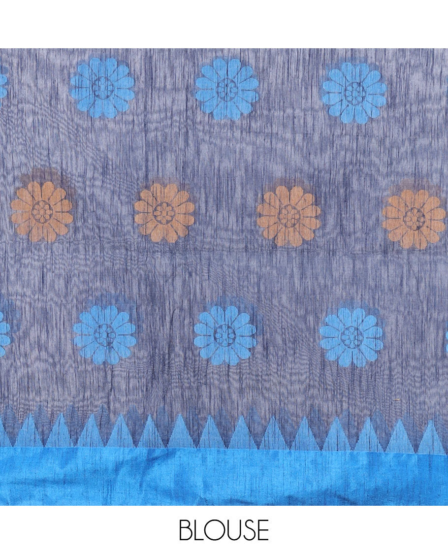Green Kadhi cotton saree with flower buttas, contrast vidarbha border & pallu of tree designs