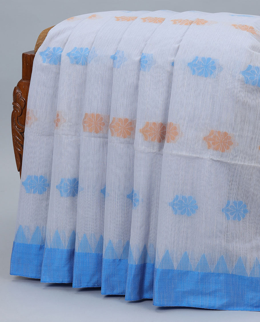Grey kadhi cotton saree with buttas, contrast vidarbha border & pallu of tree designs