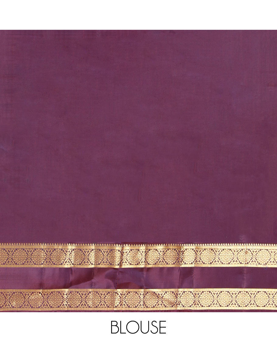 Peacock Color Vasundhara Lite-Silk Mix Saree, Artfully Designed with Mayil-Chakram Buttas and Zari Checks On Its Body, Complemented by Captivating Contrast Border of Rekku, and Chakram Designs, Gracefully Embellished Pallu, Paired with a Contrast Blouse