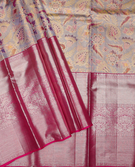 Blue jacquard art-silk half saree, contrast traditional zari border, zari design blouse & intricately designed dhavani