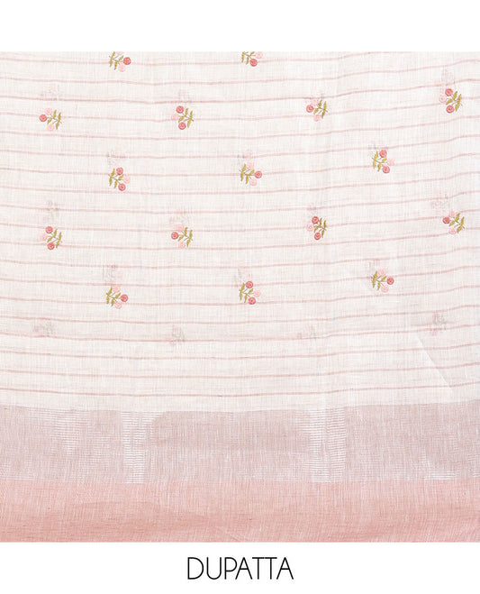 Pink material chudidhar set, floral motifs thread embroidered top, plain bottom & floral thread embroidered dupatta