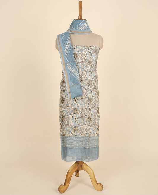 Multi-color material chudidhar set, floral printed top, plain bottom & chevron stripe printed dupatta