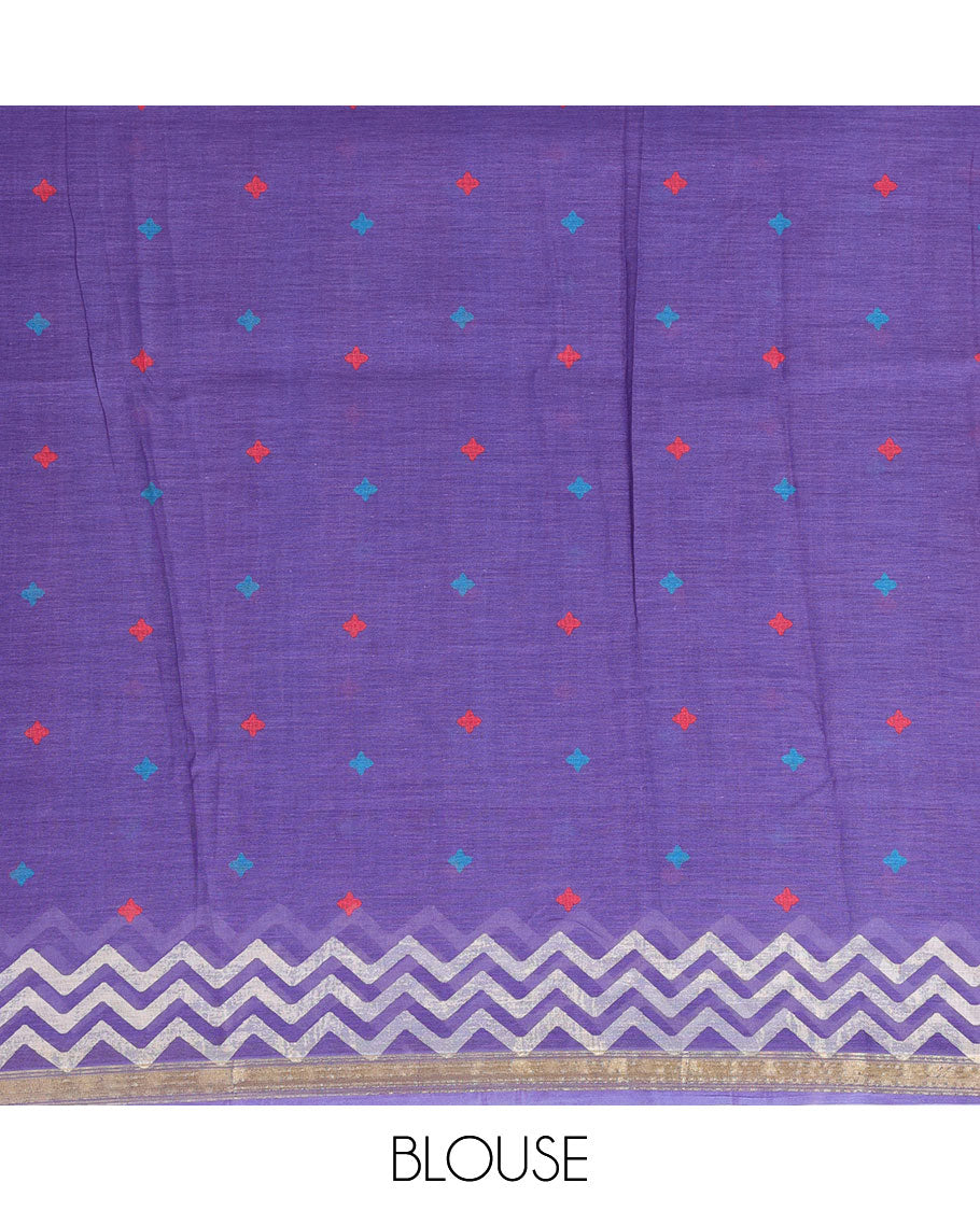 Blue colorful geometric patterns printed kuppadam cotton saree, self-border & intricately printed pallu