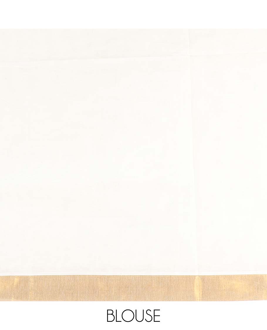 Cream plain design kerala saree, zari border & pallu of zari designs