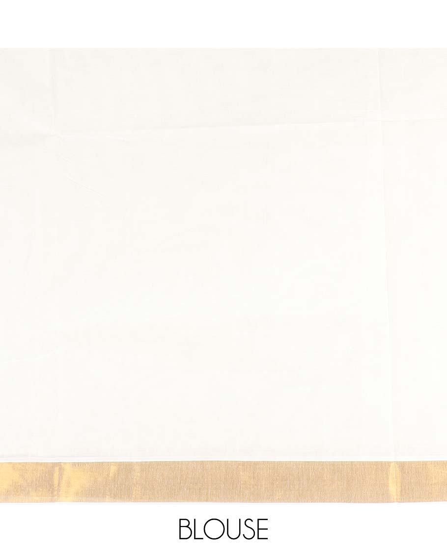 Cream plain design kerala saree, zari border & pallu of zari designs