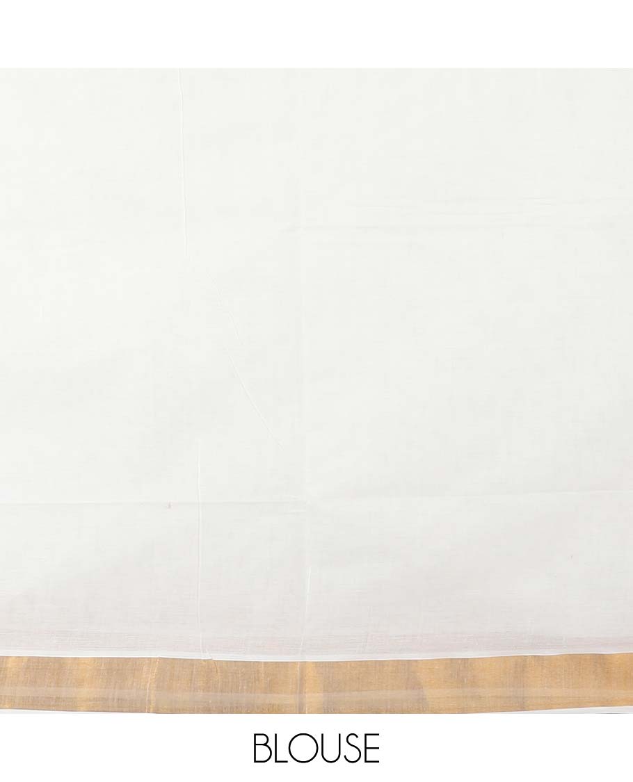 Cream plain design kerala saree, zari border & pallu of traditional zari designs