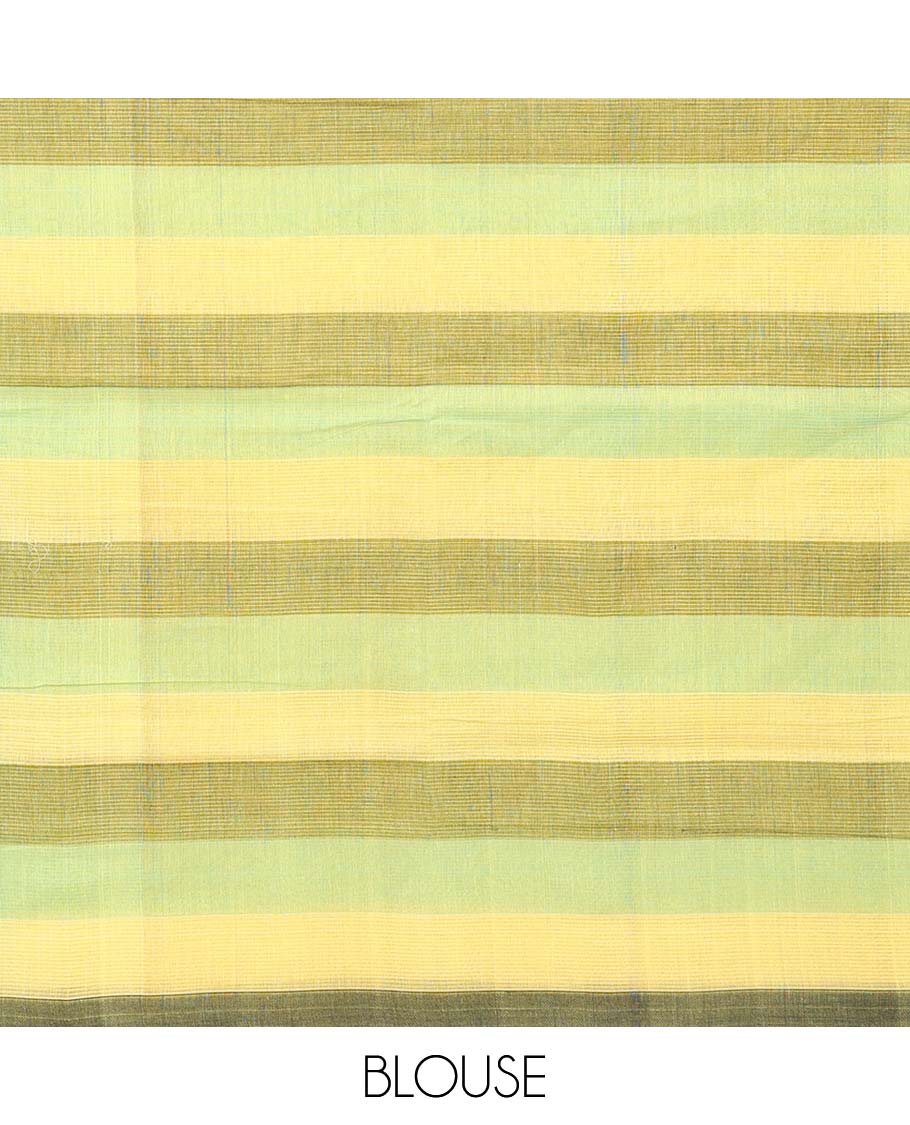 Borderless multi-color checked mangalgiri cotton saree, self-pallu of stripes