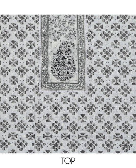 Cream material chudidhar set, floral print & embroidery top, plain bottom & floral printed dupatta
