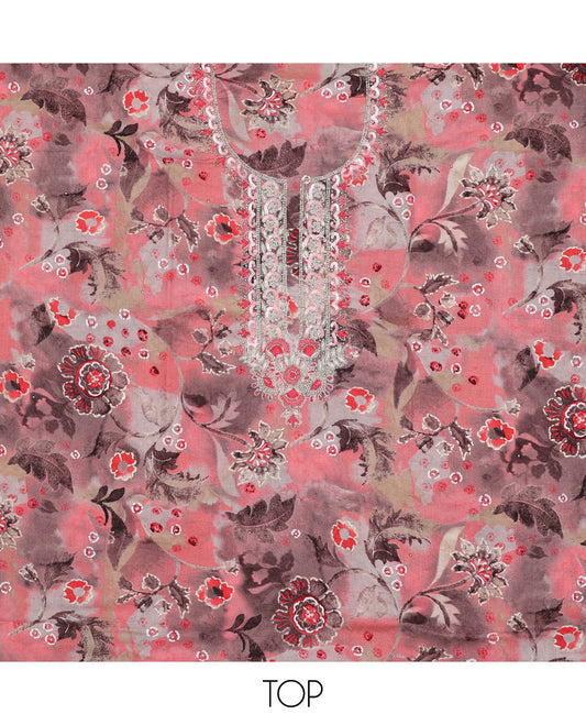 Multi-color material chudidhar set,floral print & embroidery top,plain bottom & floral design sequin embroidered dupatta