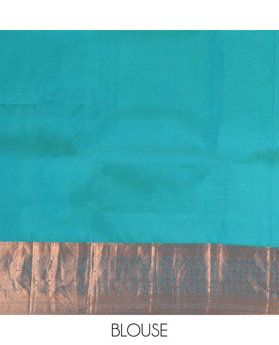 Green embossed Bangalore silk saree with zari buttas, traditional zari border & pallu of intricate designs