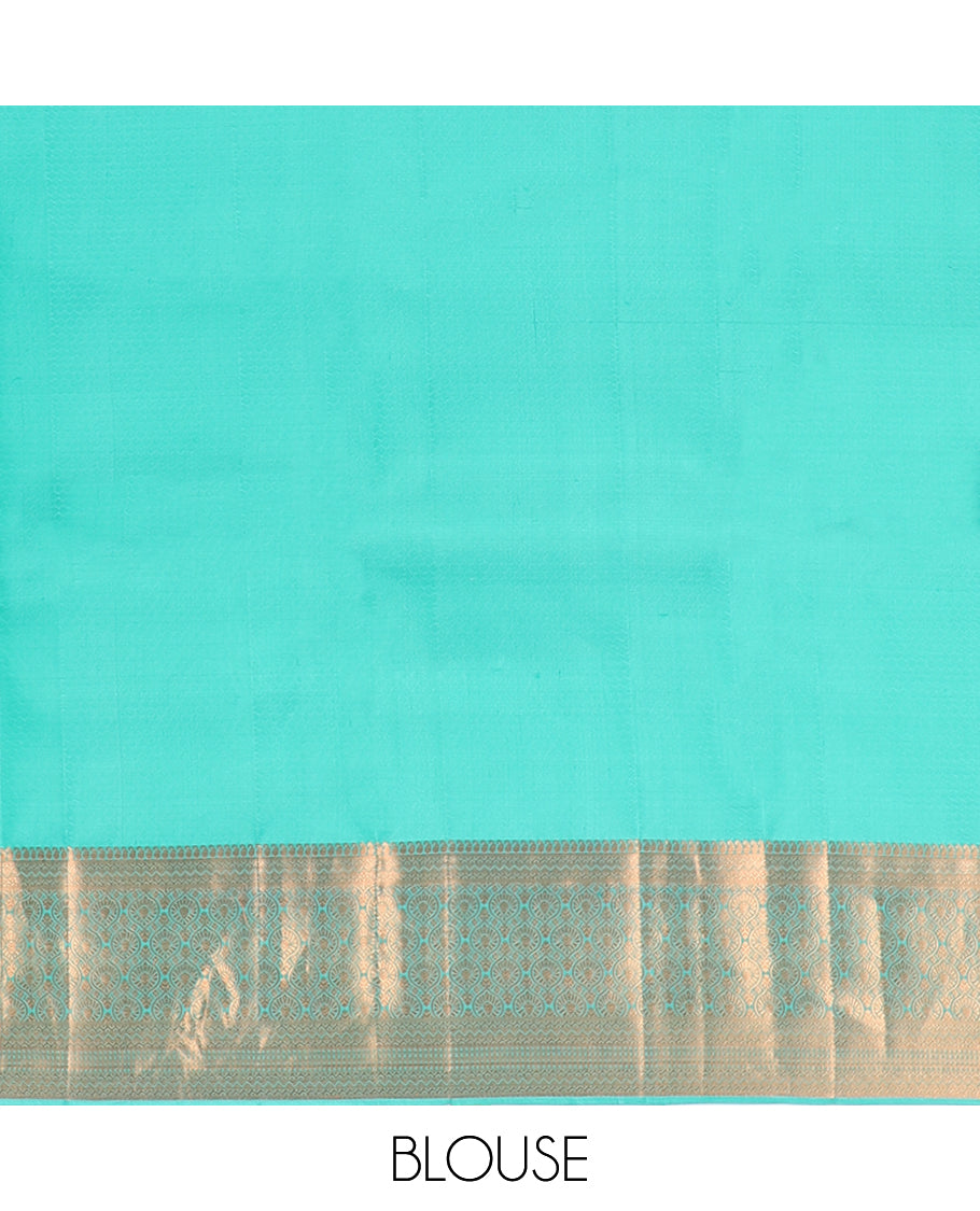 Green embossed Bangalore silk saree with zari buttas, traditional zari border & pallu of intricate designs