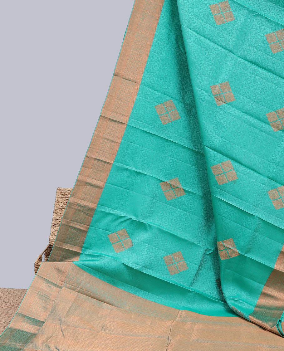 Blue embossed Bangalore silk saree with zari buttas, traditional zari border & pallu of intricate designs