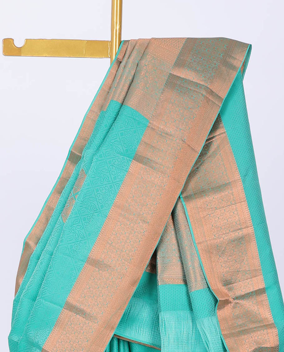 Blue embossed Bangalore silk saree with zari buttas, traditional zari border & pallu of intricate designs