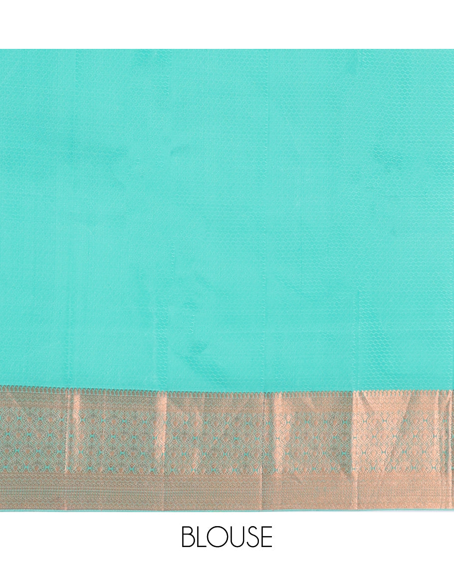 Blue embossed Bangalore silk saree with zari buttas, traditional zari border & pallu of intricate designs