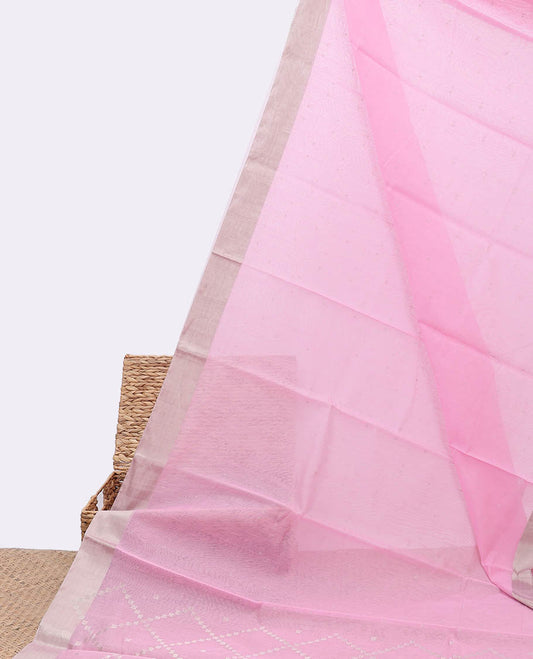 Pink chanderi cotton saree with all-over buttas, self-border & pallu of jaal designs