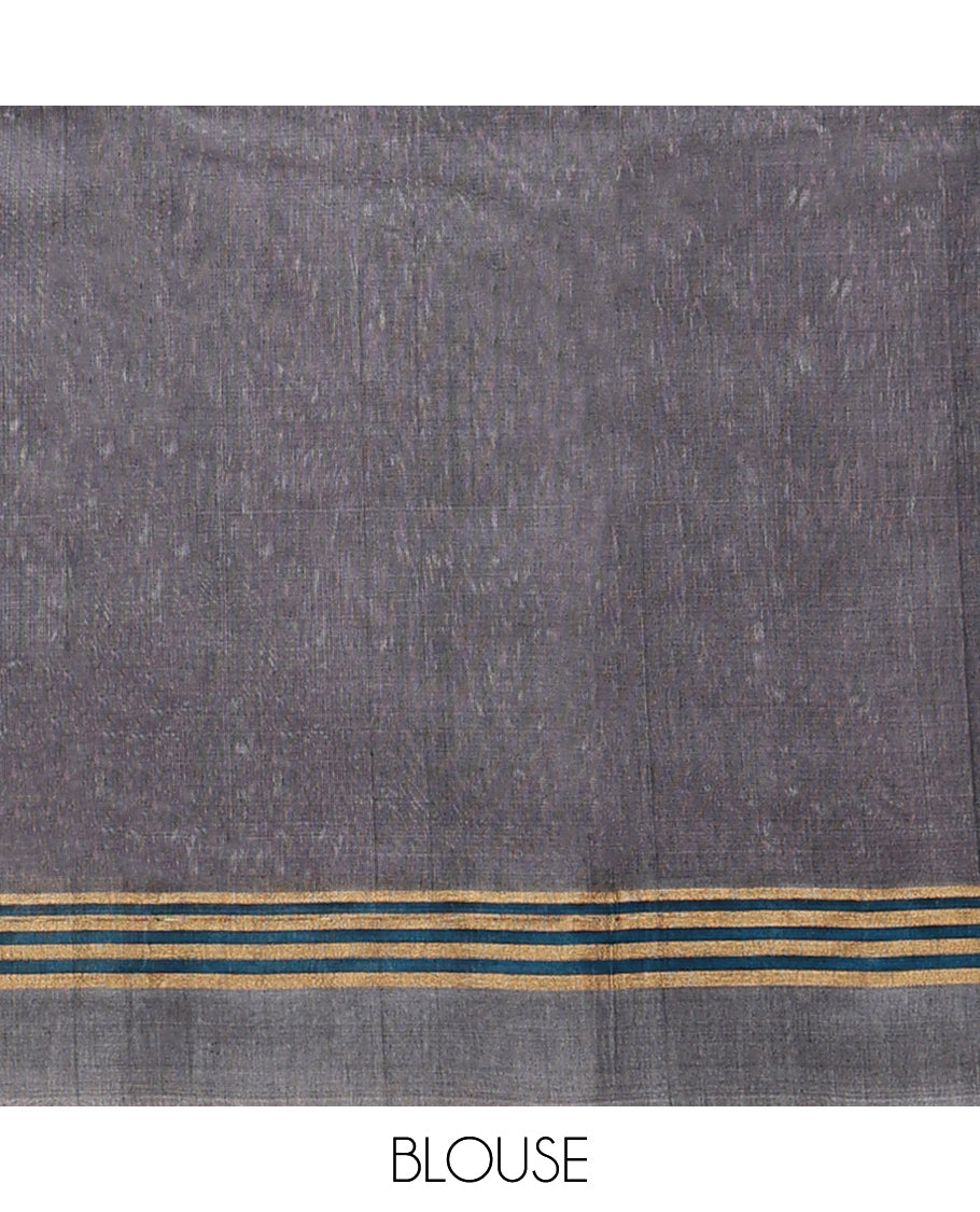 Purple silk cotton saree with zari designs, contrast zari striped border & pallu of floral designs