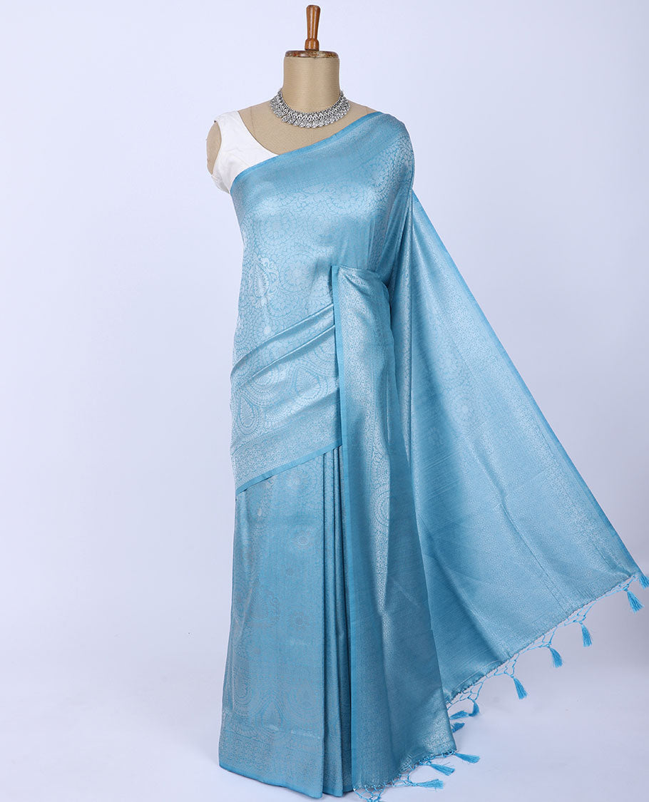 Blue jacquard design softy silk saree, traditional zari design border & pallu of intricate designs