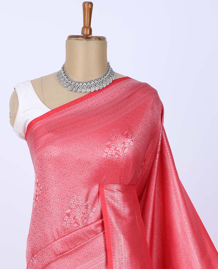 Red jacquard fancy softy silk saree, traditional design border & pallu of jaal designs