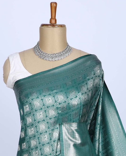 Green jacquard fancy softy silk saree, traditional design border & pallu of intricate designs