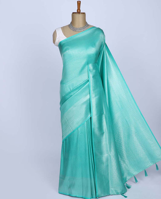 Blue jacquard fancy softy silk saree, traditional design border & pallu of intricate designs