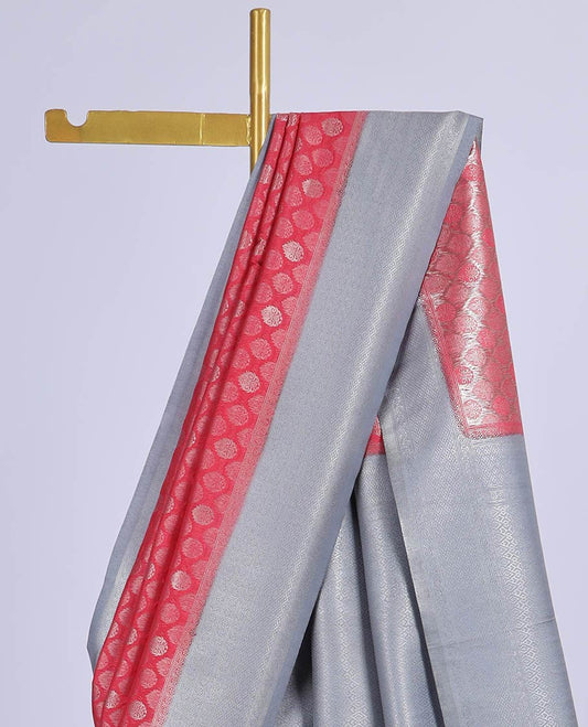 Red jacquard fancy softy saree, contrast traditional design border & intricate pallu
