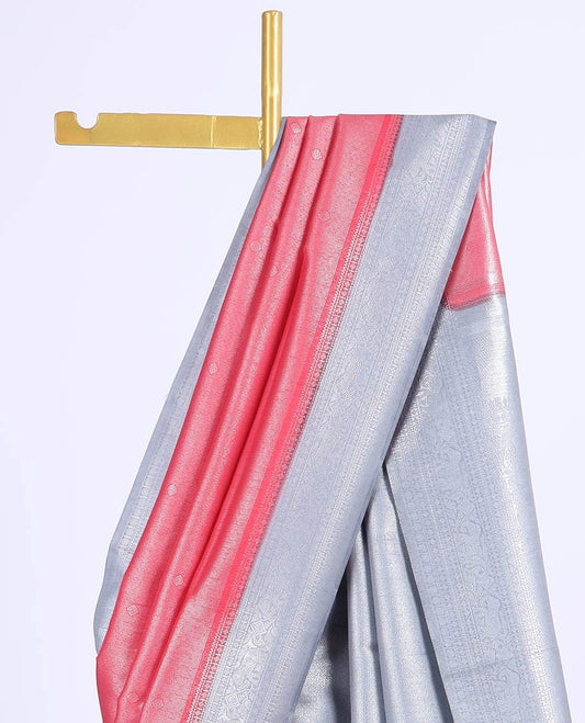Red jacquard fancy softy saree, contrast border & pallu of traditional designs