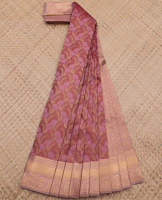 Red jacquard wedding silk saree, contrast jaal pallu & zari border of diamond, kathir & chakram designs