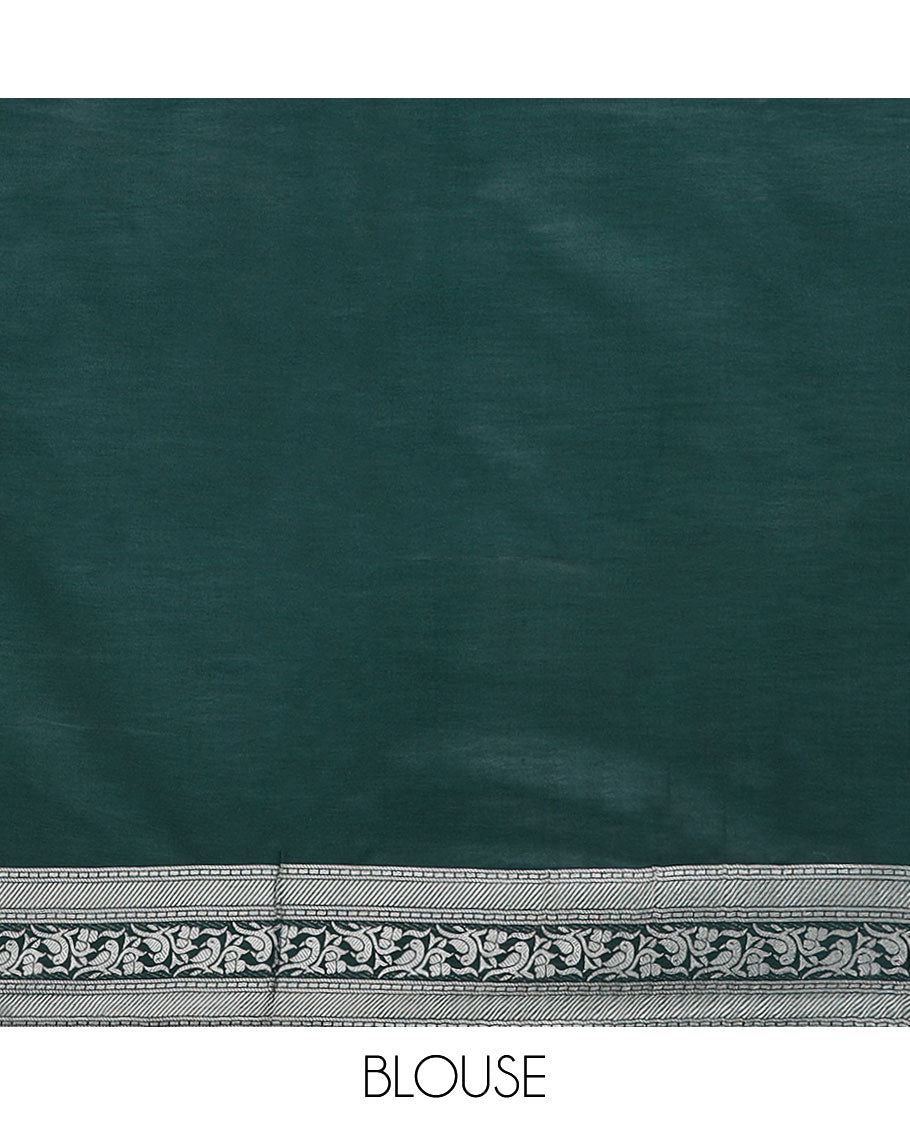 Green animal jacquard design softy saree, zari border of bird design & pallu of intricate designs