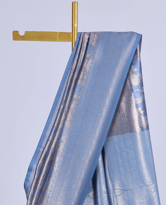 Blue jacquard design softy saree, traditional zari design border & pallu of intricate designs