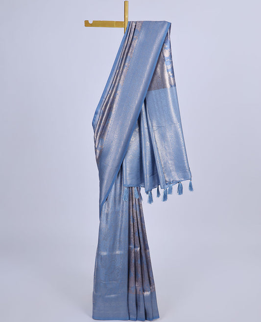 Blue jacquard design softy saree, traditional zari design border & pallu of intricate designs