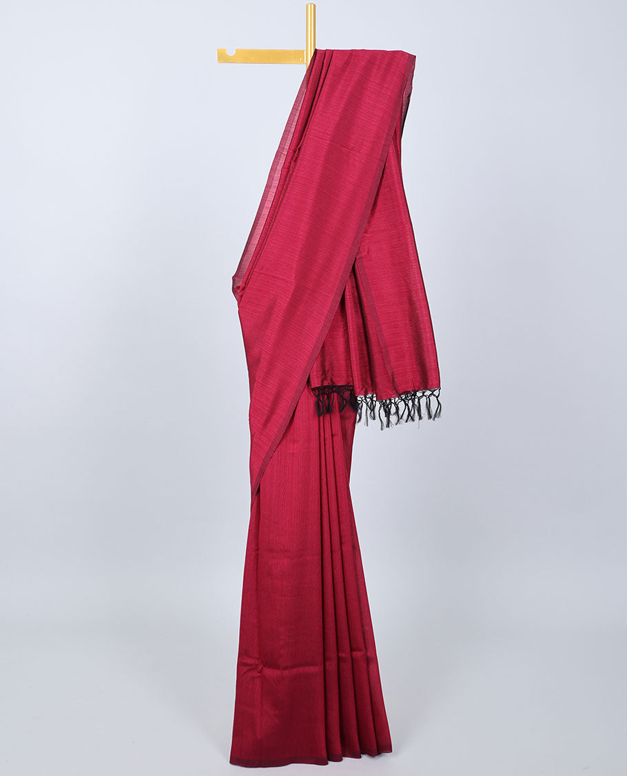 Borderless maroon kamala silk saree, floral motifs digital printed blouse 