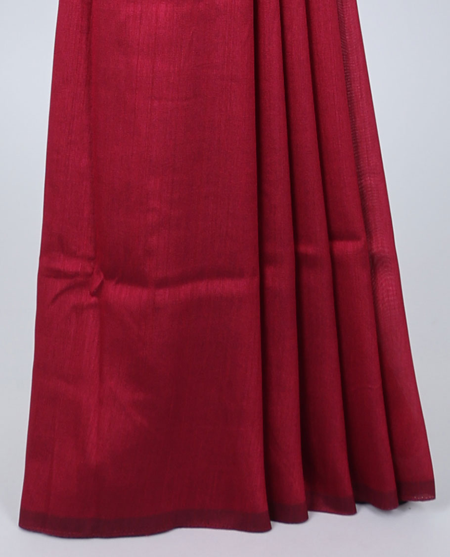 Borderless maroon kamala silk saree, floral motifs digital printed blouse 
