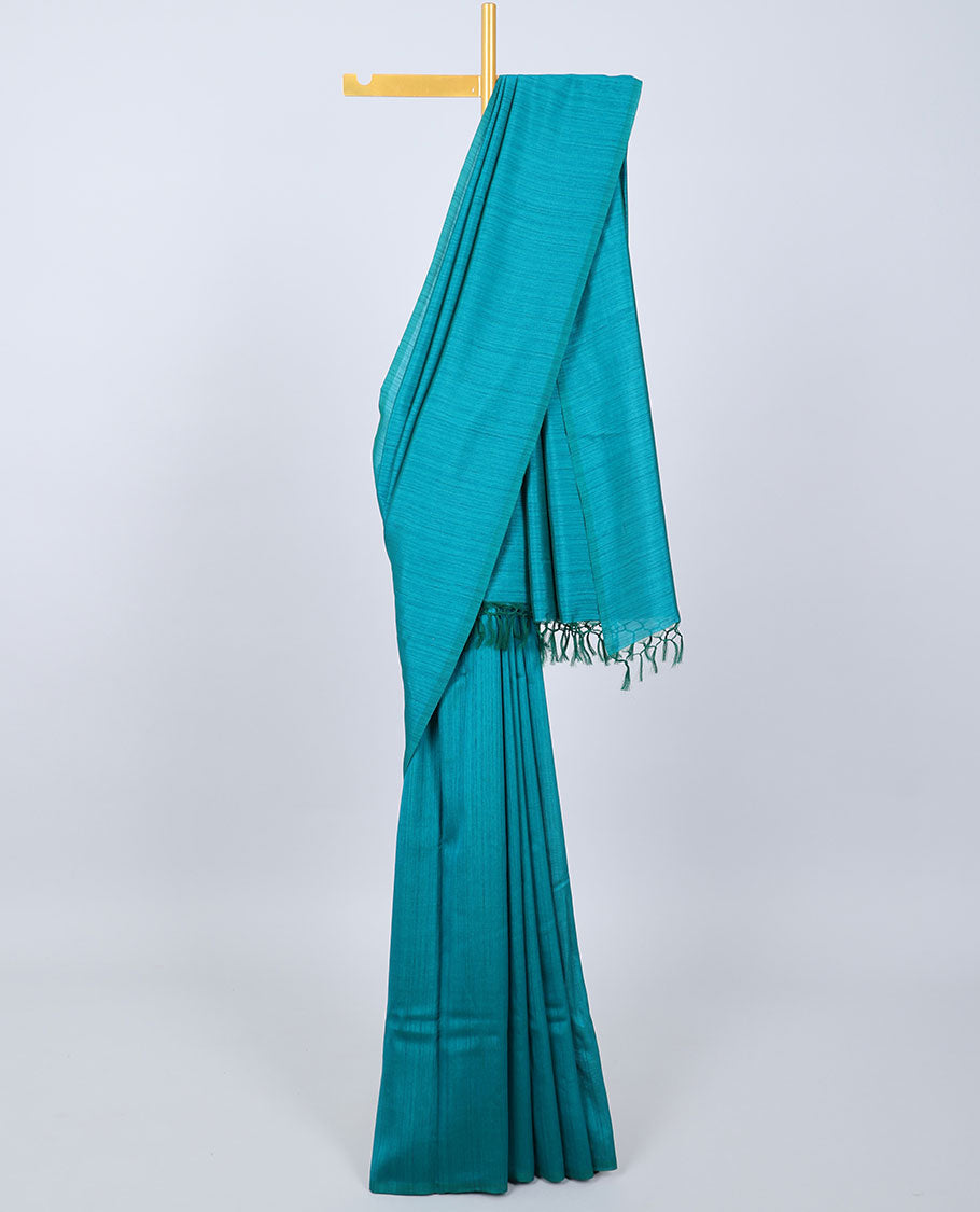 Borderless blue plain kamala silk saree, multi-color patola designs digital printed blouse 