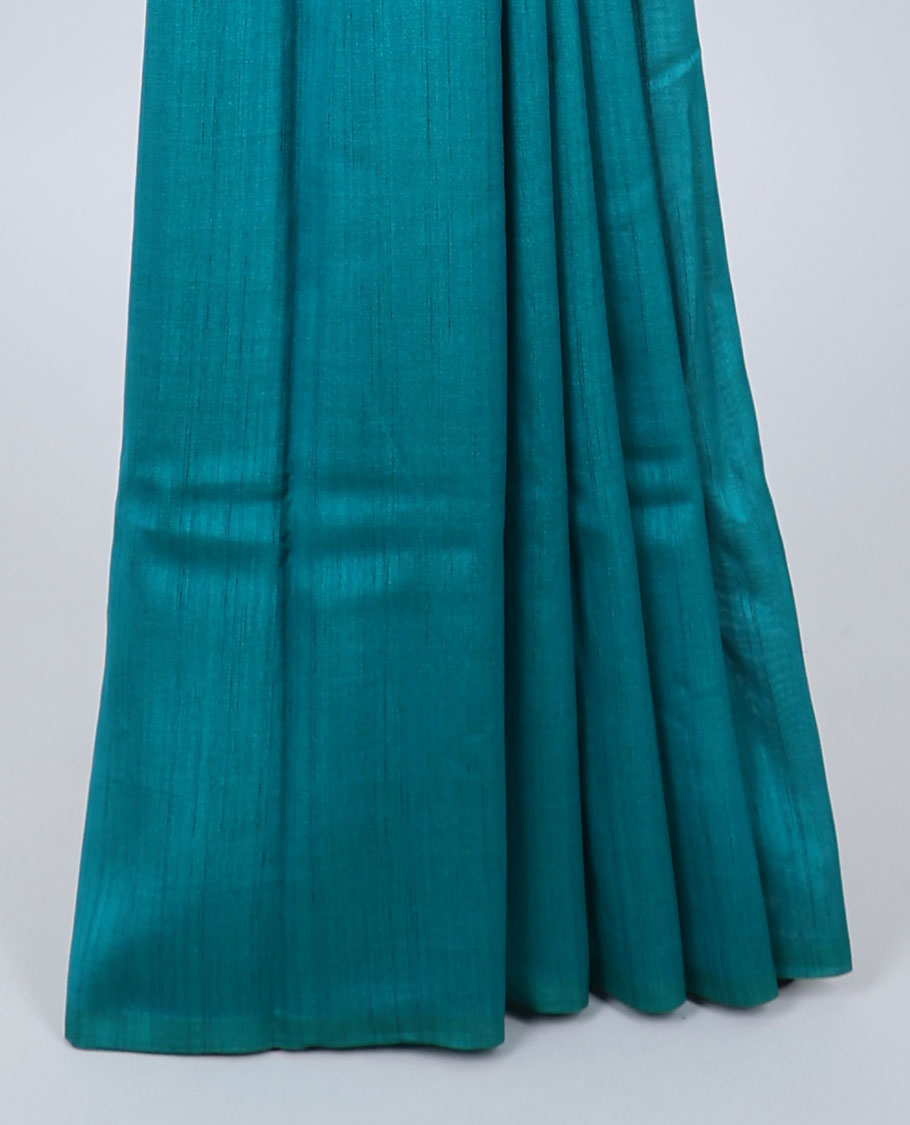 Borderless blue plain kamala silk saree, multi-color patola designs digital printed blouse 