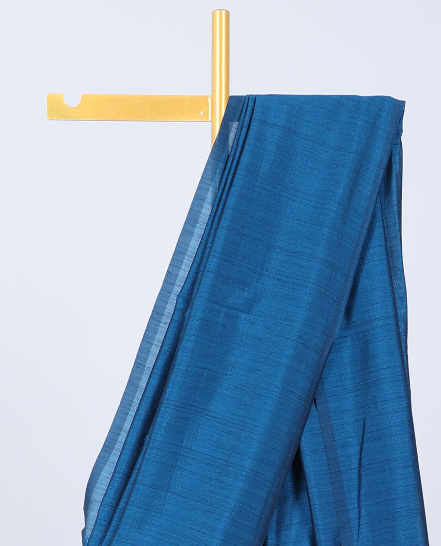 Borderless blue plain kamala silk saree, multi-color paisley motifs digital printed blouse 