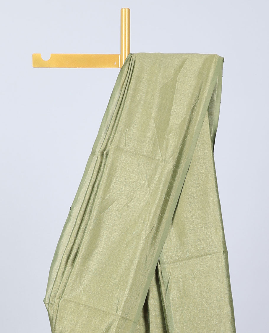Borderless green plain kamala silk saree, floral vine digital printed blouse 