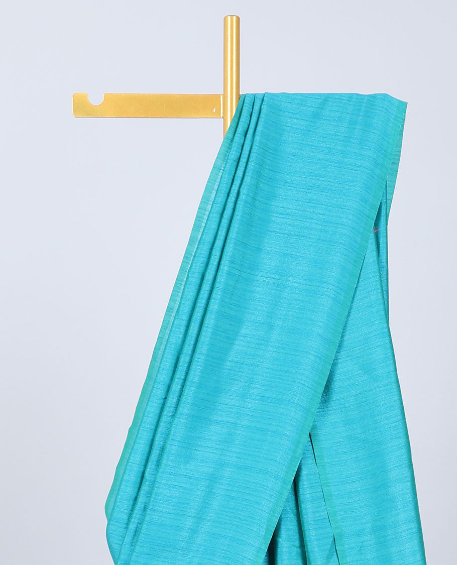 Borderless blue plain kamala silk saree, intricate floral vine digital printed blouse 