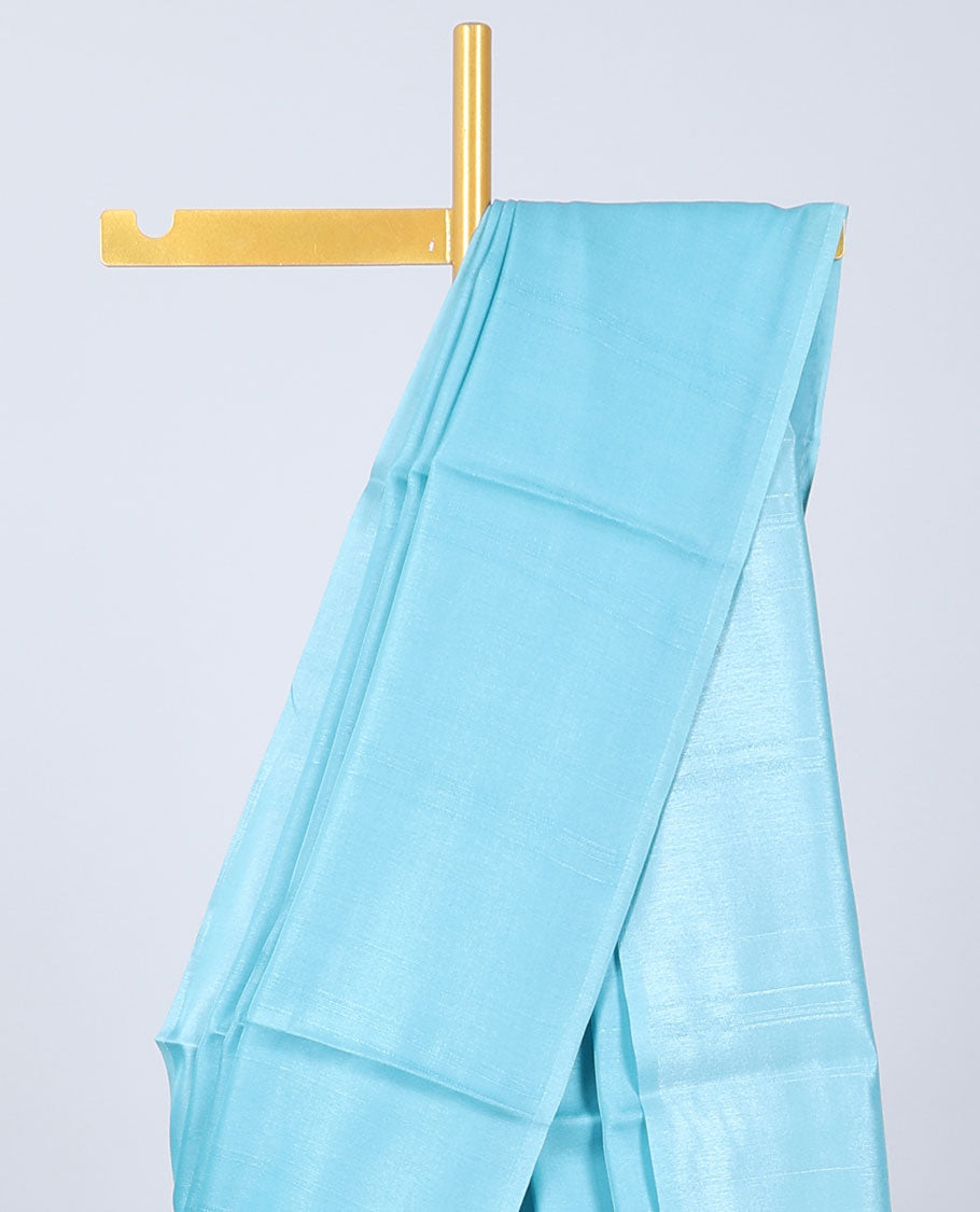 Borderless blue plain kamala silk saree, contrast intricately printed blouse 