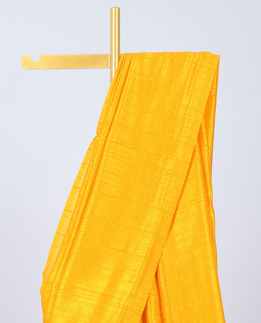 Borderless yellow plain kamala silk saree, contrast floral printed blouse 