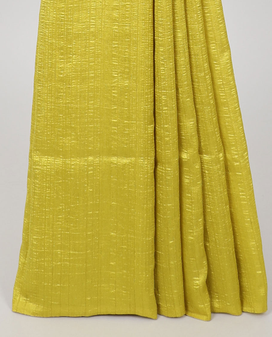 Borderless green plain kamala silk saree, contrast rose floral printed blouse 