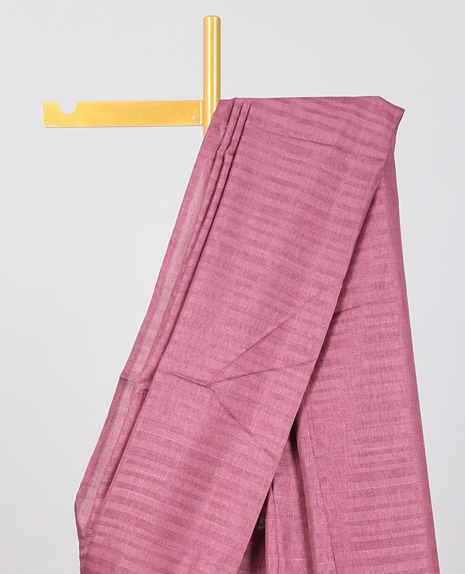 Borderless rosewood pink plain kamala silk saree, contrast multi-color ajrakh printed blouse 