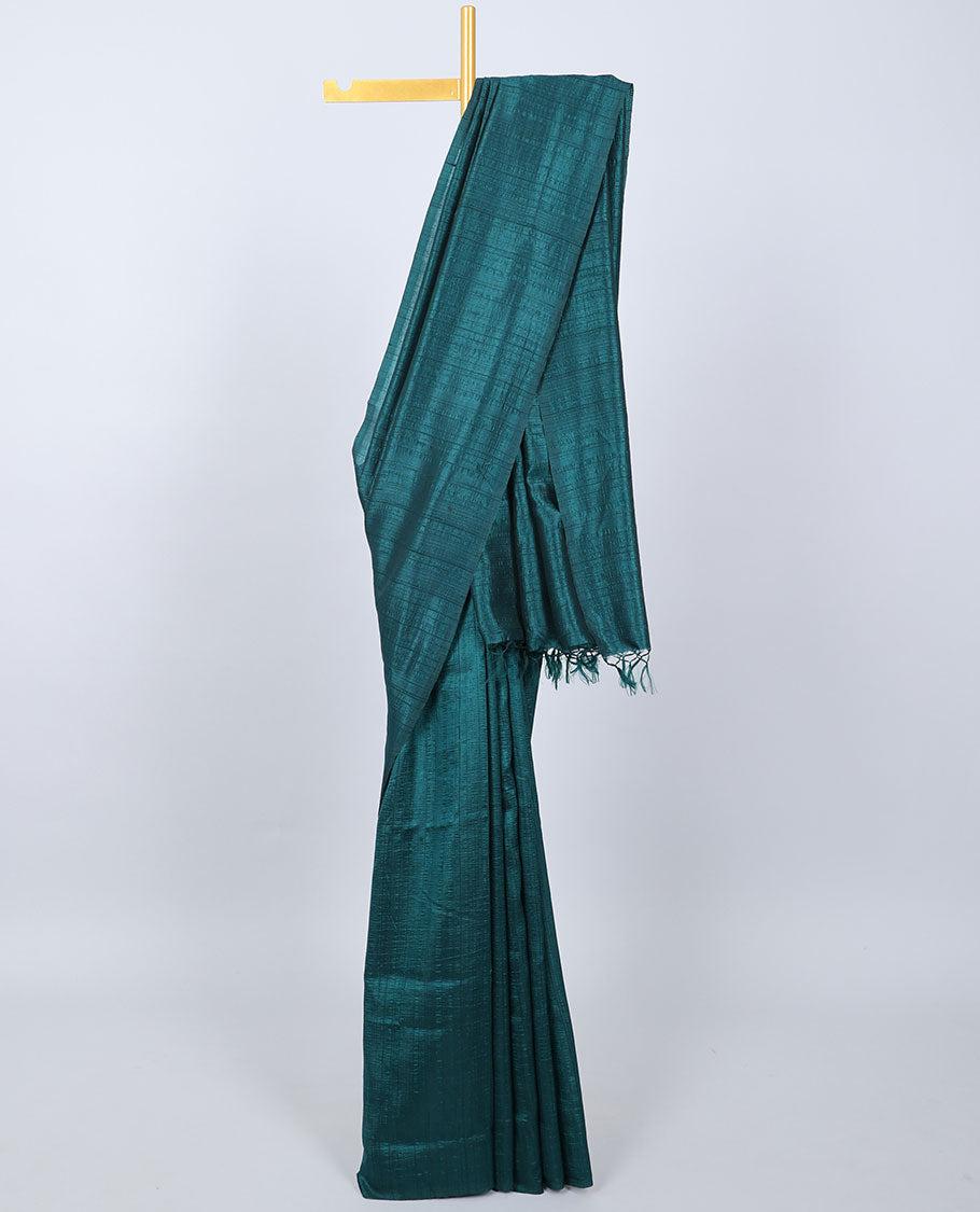Borderless blue plain kamala silk saree, contrast intricately printed blouse 