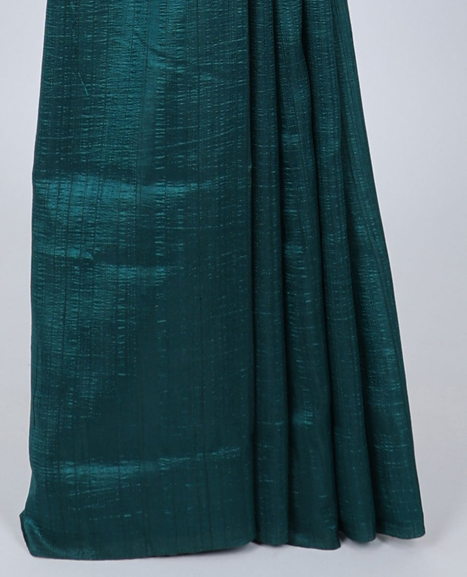 Borderless blue plain kamala silk saree, contrast intricately printed blouse 