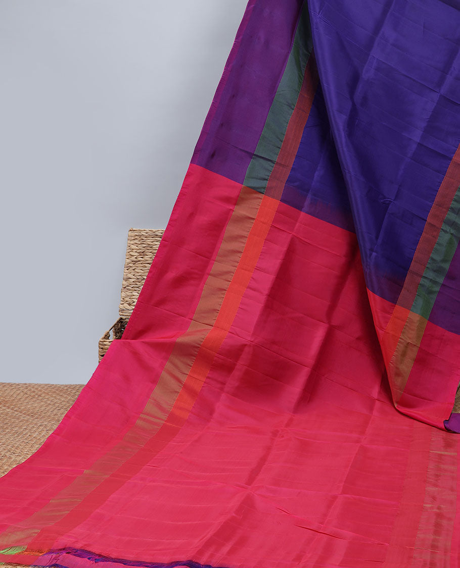 Blue plain uppada saree, contrast plain border & pallu of plain design