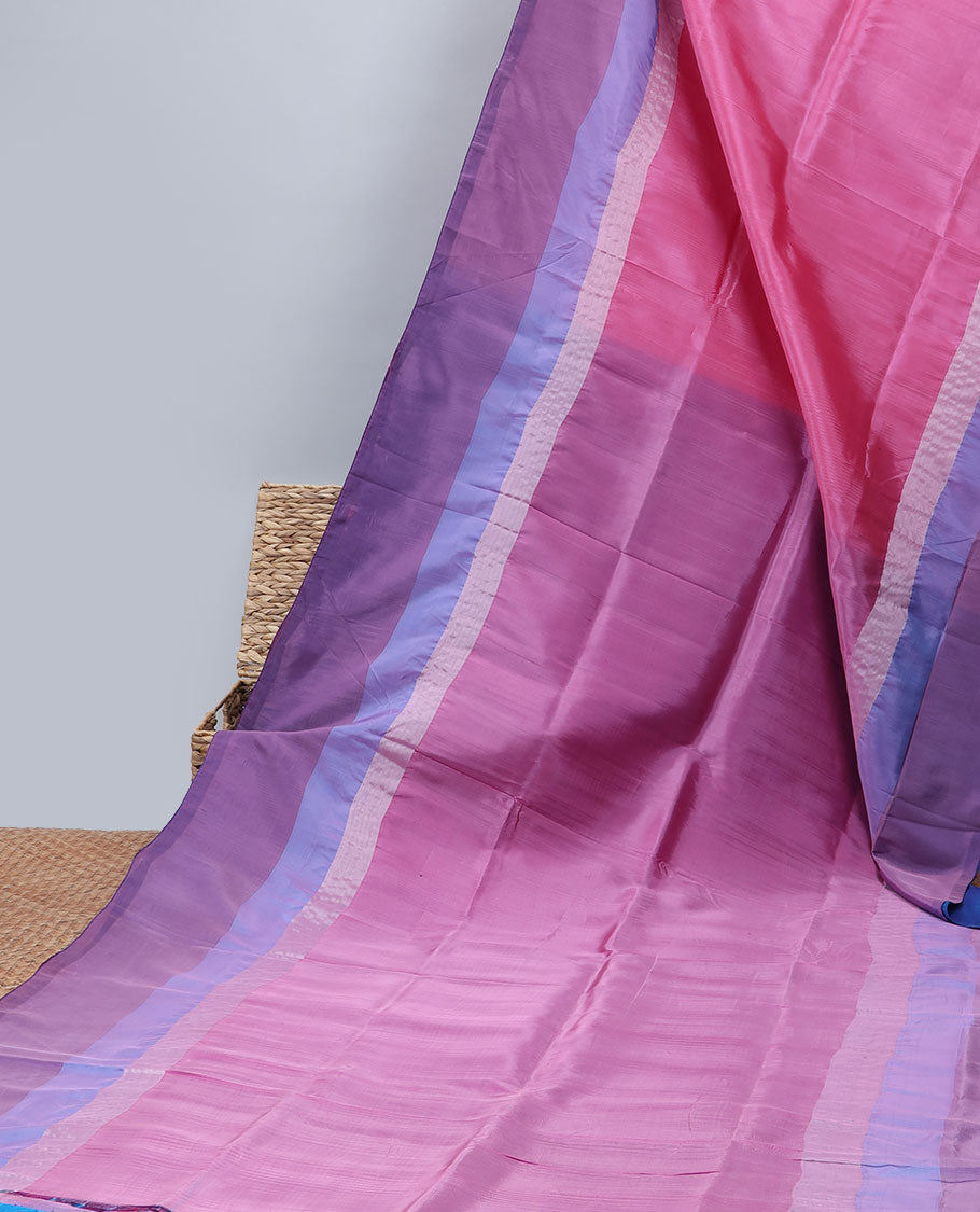 Pink plain uppada saree, contrast plain border & pallu of plain design