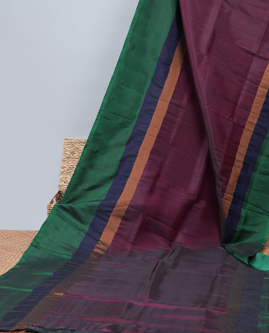 Purple plain uppada saree, contrast plain border & pallu of plain design