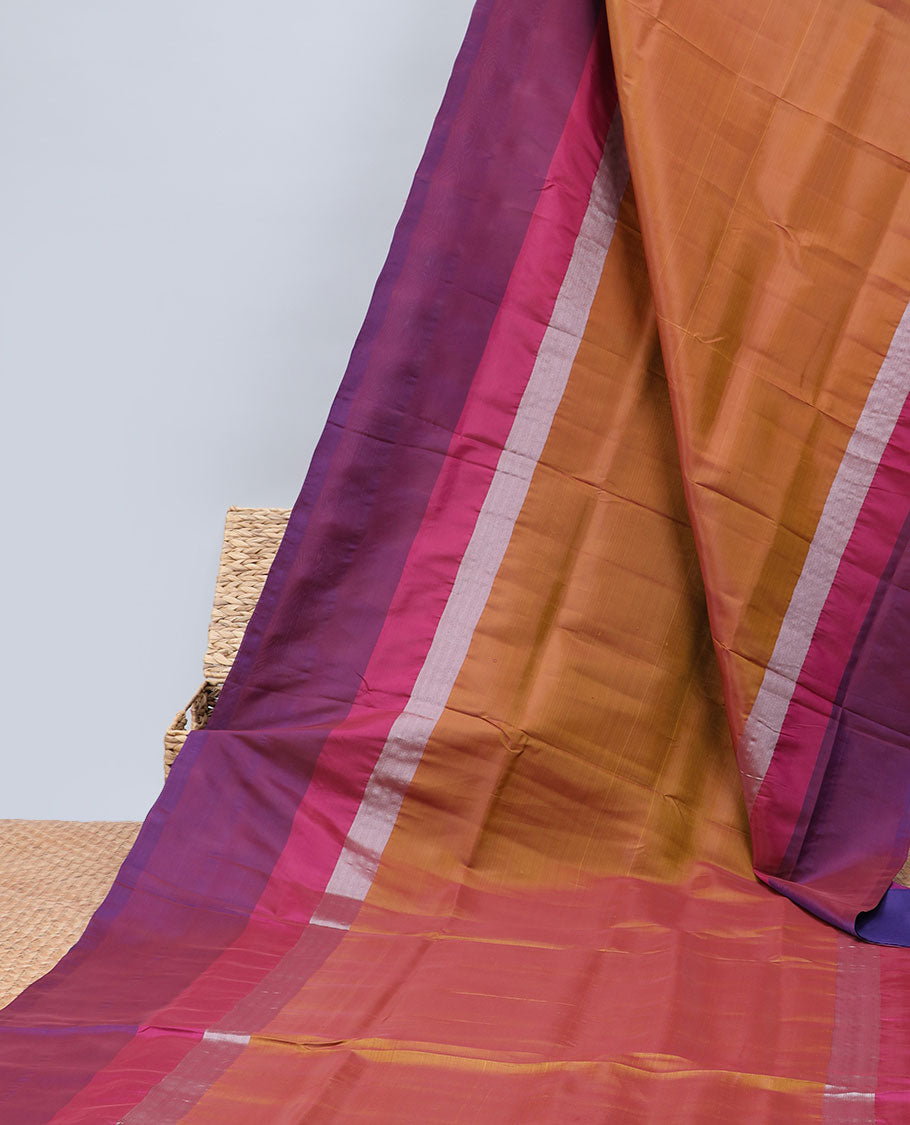Orange plain uppada saree, contrast plain border & pallu of plain design