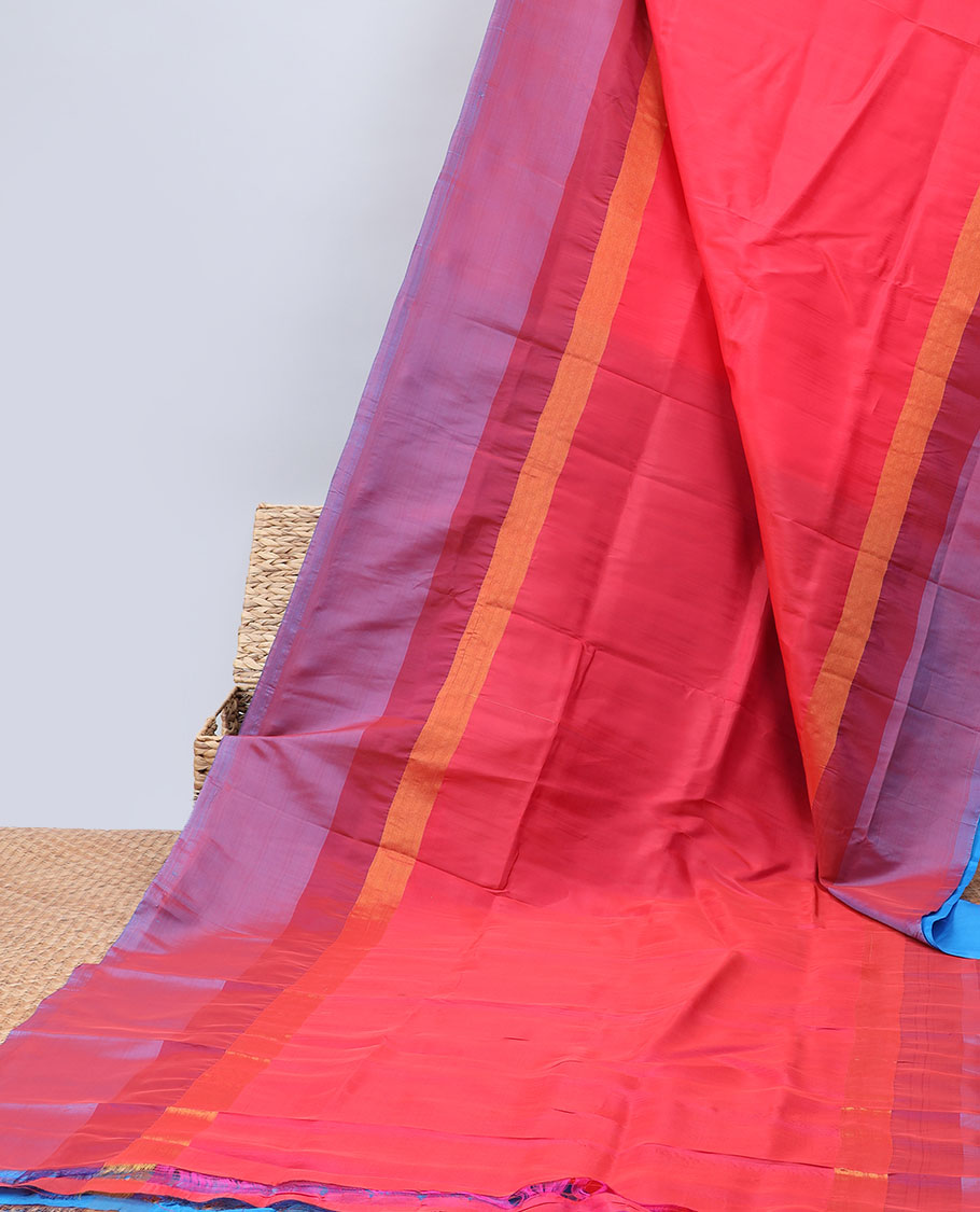 Red plain design uppada saree, contrast plain border & plain design pallu
