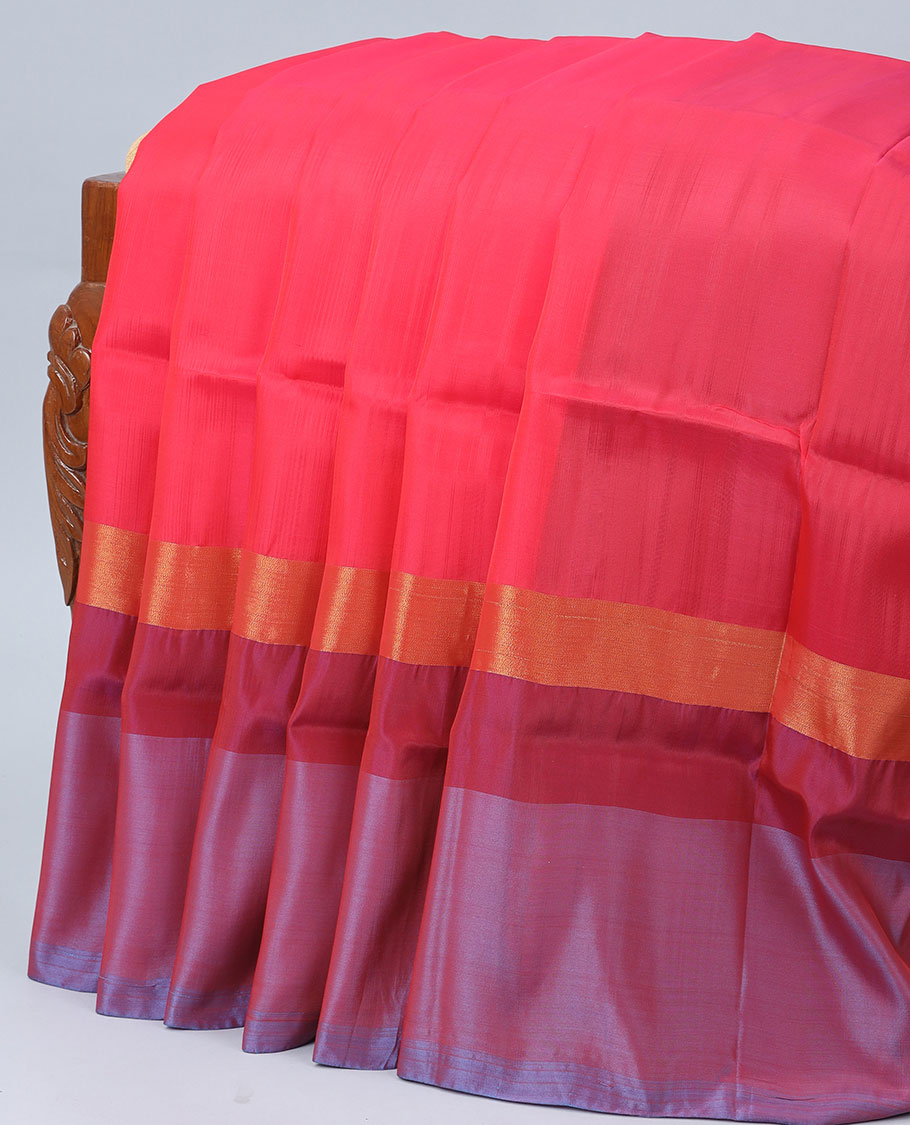 Red plain design uppada saree, contrast plain border & plain design pallu