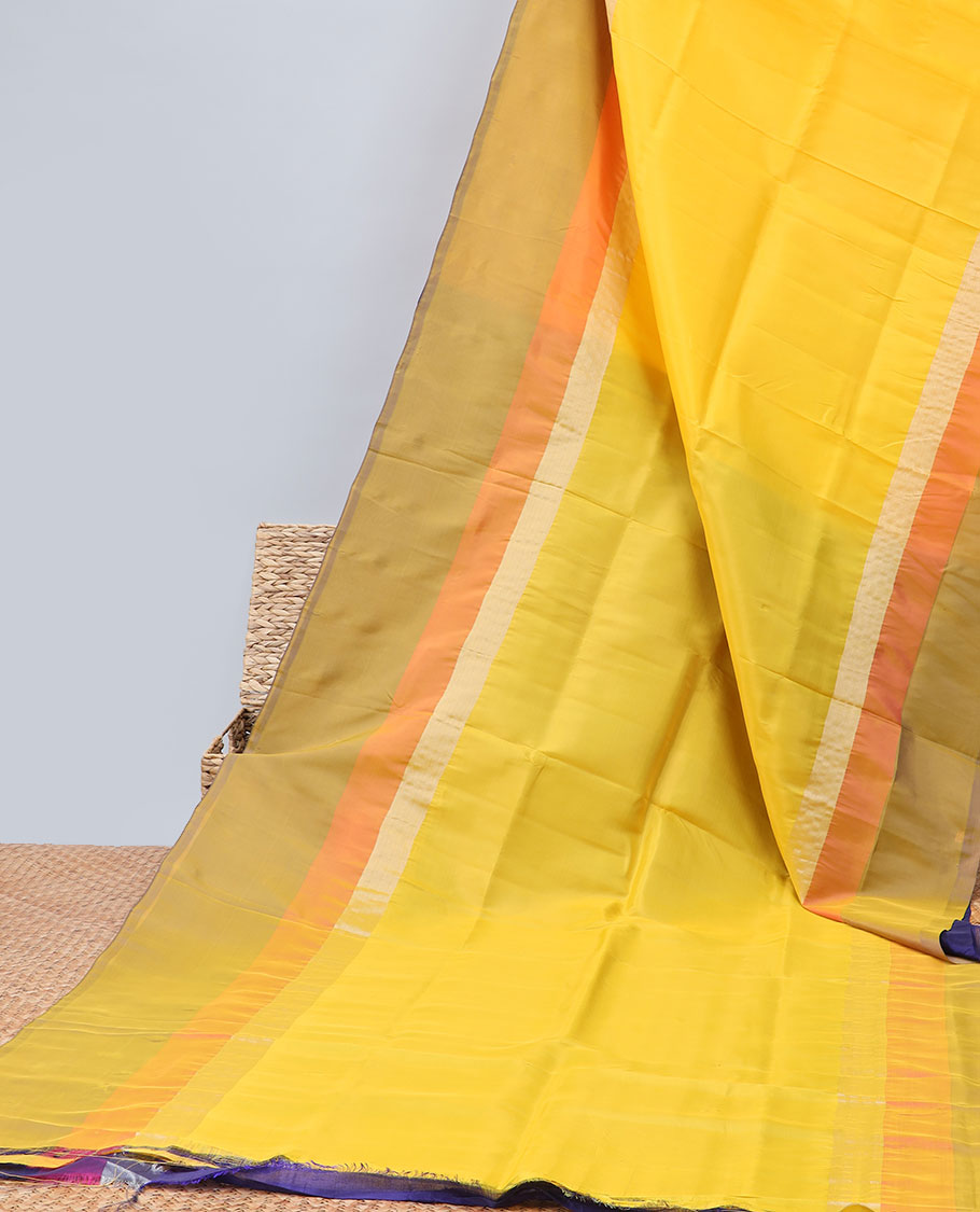 Yellow plain design uppada saree, contrast plain border & plain design pallu